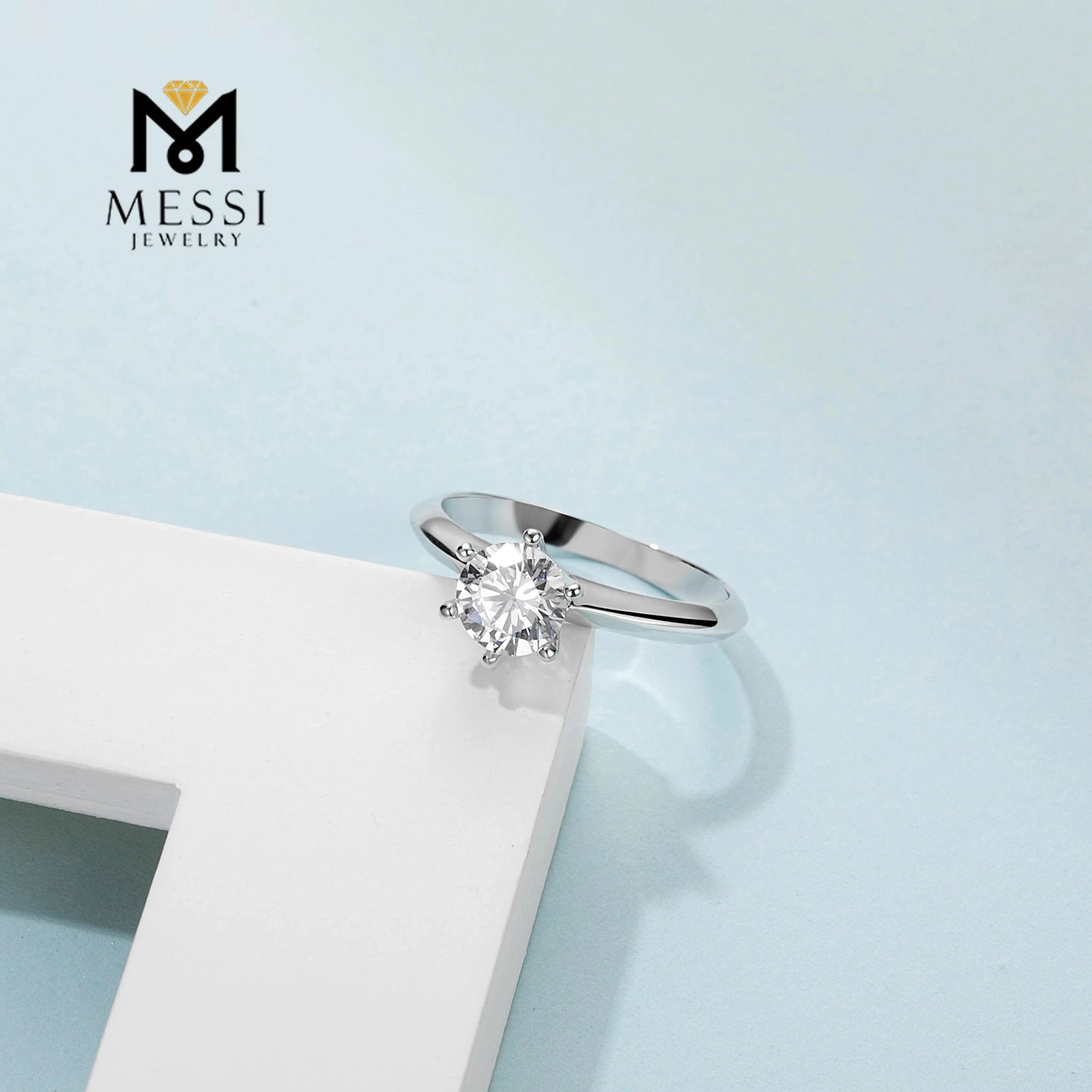 8 / 1.5ct S925 ring Messi Jewelry simple six prongs setting 1-3ct DEF moissanite ring in sterling 925 silver woman daily wear silver ring