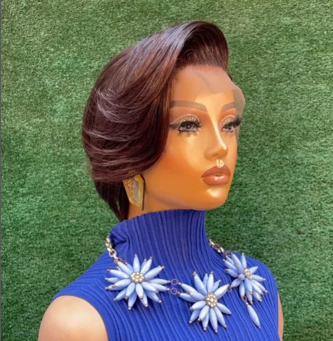 8-10" 13x4 Colored Virgin Brazilian Human Hair Wigs Short Cut Blonde 613 Pixie Human Hair Wig