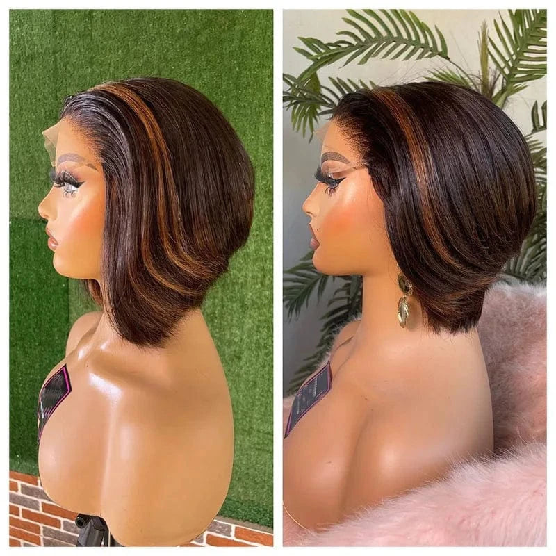 8-10" 13x4 Colored Virgin Brazilian Human Hair Wigs Short Cut Blonde 613 Pixie Human Hair Wig
