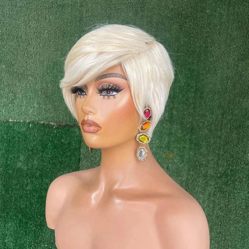 8-10" 13x4 Colored Virgin Brazilian Human Hair Wigs Short Cut Blonde 613 Pixie Human Hair Wig