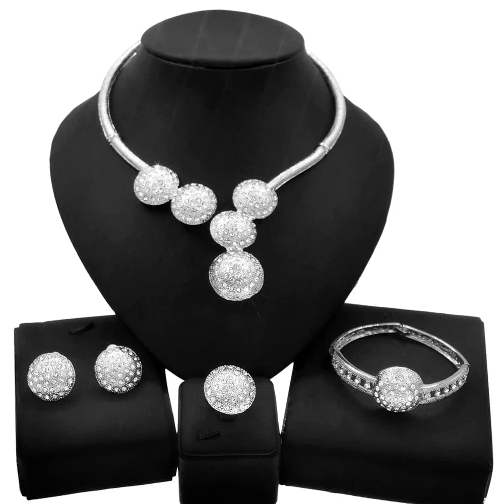 8 / 20 New Fashion Latest Ring Bracelet Gold Plated Exquisite Flower Leaf Necklace Canadian Easter Women Favorite Zircon Jewelry Set