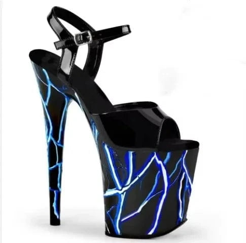 8"20cm sexy Heeled Sandals black patent leather sky-high fluorescent lightning waterproof platform dance heels sandals slippers