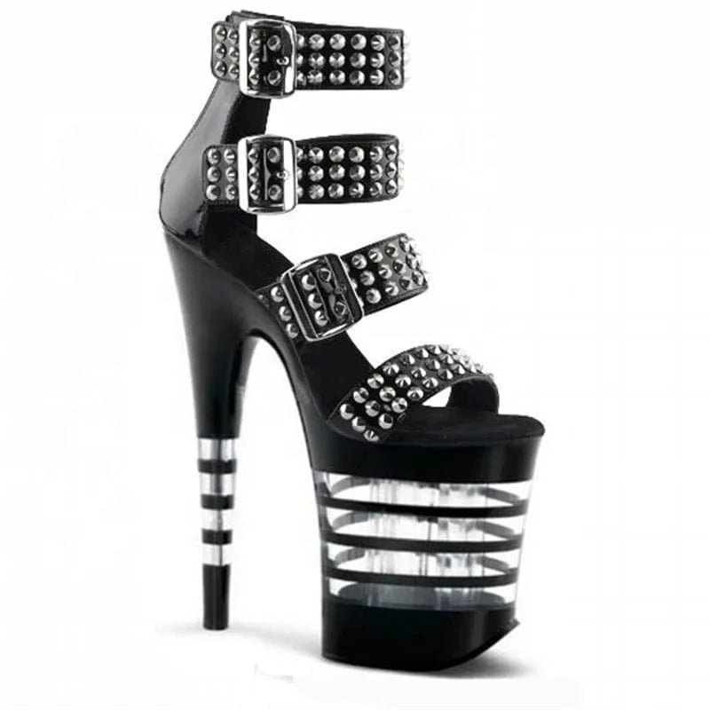 8.5 / Black 8inch-20cm Express hot Heeled Sandals selling super high heel thick heel sandals waterproof platform zipper cross band slippers