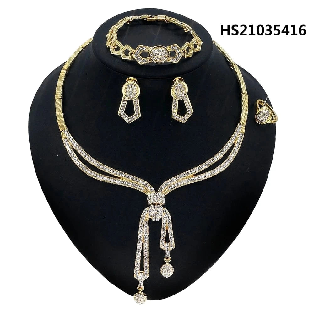 8 / 6 New Fashion Latest Ring Bracelet Gold Plated Exquisite Flower Leaf Necklace Canadian Easter Women Favorite Zircon Jewelry Set