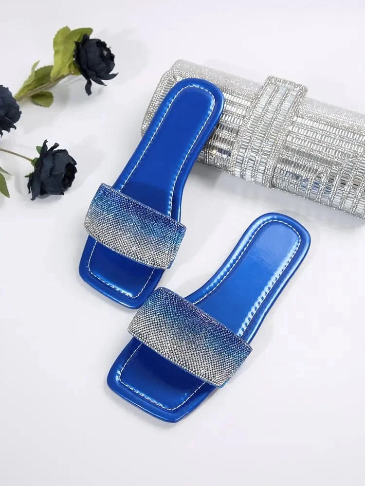 8 / Blue BUSY GIRL CZ4385 2024 Wholesale summer female slides slippers for women shoes ladies slippers rhinestone slides best price
