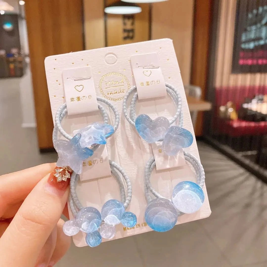 #8 Blue-piece set Children's Small Rubber Band Cute Princess Tiara Hair Rope Simple Tie Ring Colored Hair Rope