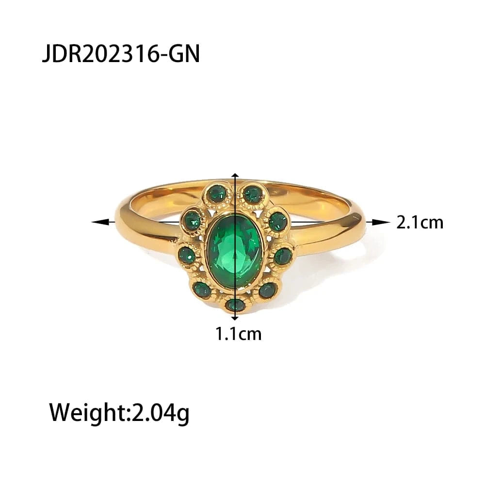 8 / Cute / R2015 R2015 White Pearl Shiny Cubic Zircon SunFlower Ins Fashion 18K PVD Gold Plated Stainless Steel Stacking Ring
