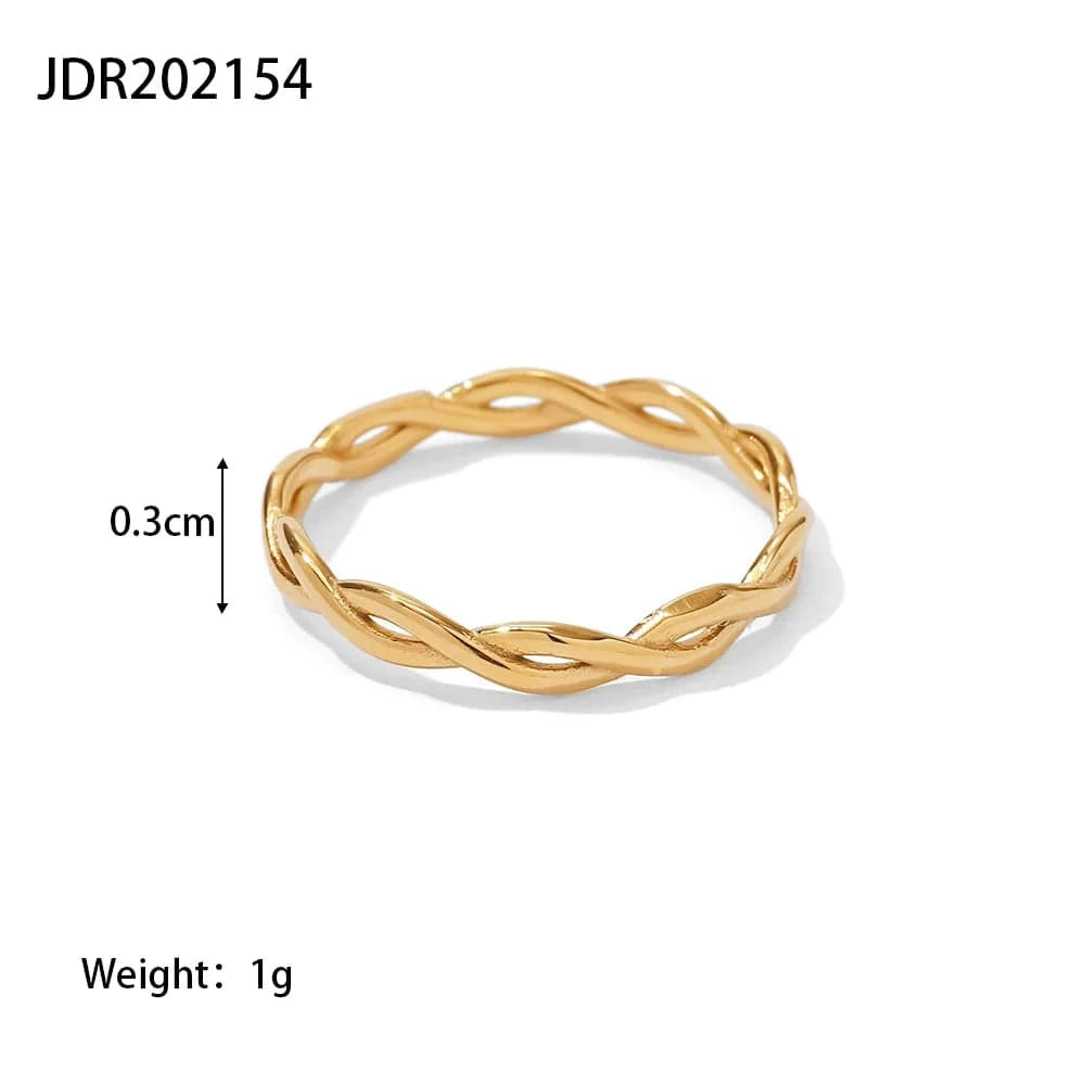 8 / Cute / R2058 R2058 Dainty 18K Gold Plated Stainless Steel Twisted Linear Geometric Hollow Stacking Rings For Women