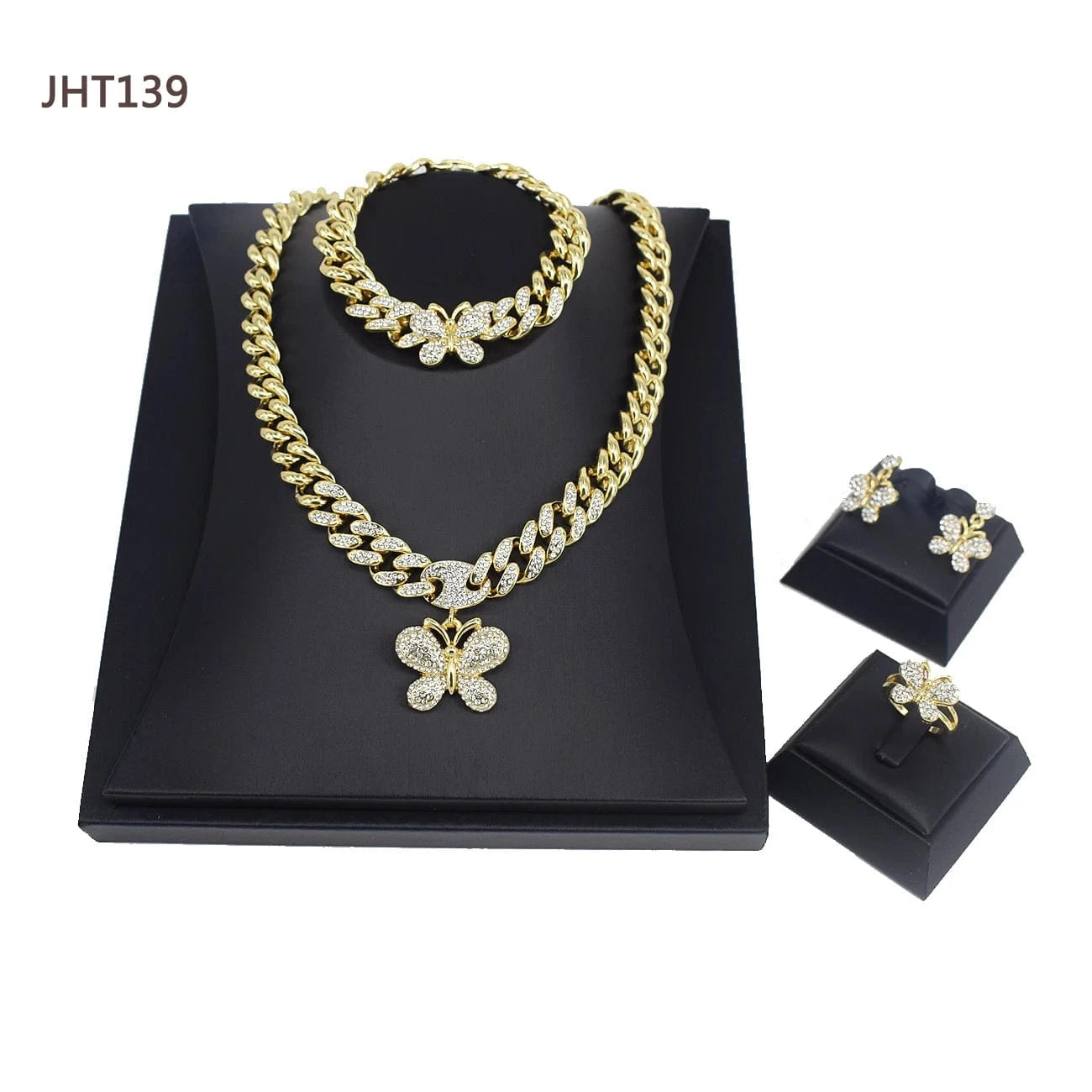 8 / JHT139 JHT159 Wholesale 18K gold plated jewelry set fashion hip hop diamond jewelry set