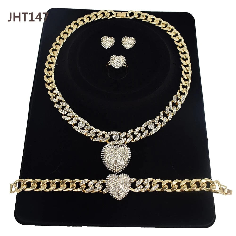 8 / JHT147 JHT147 Wholesale latest design diamond hip-hop style Cuban chain jewelry set