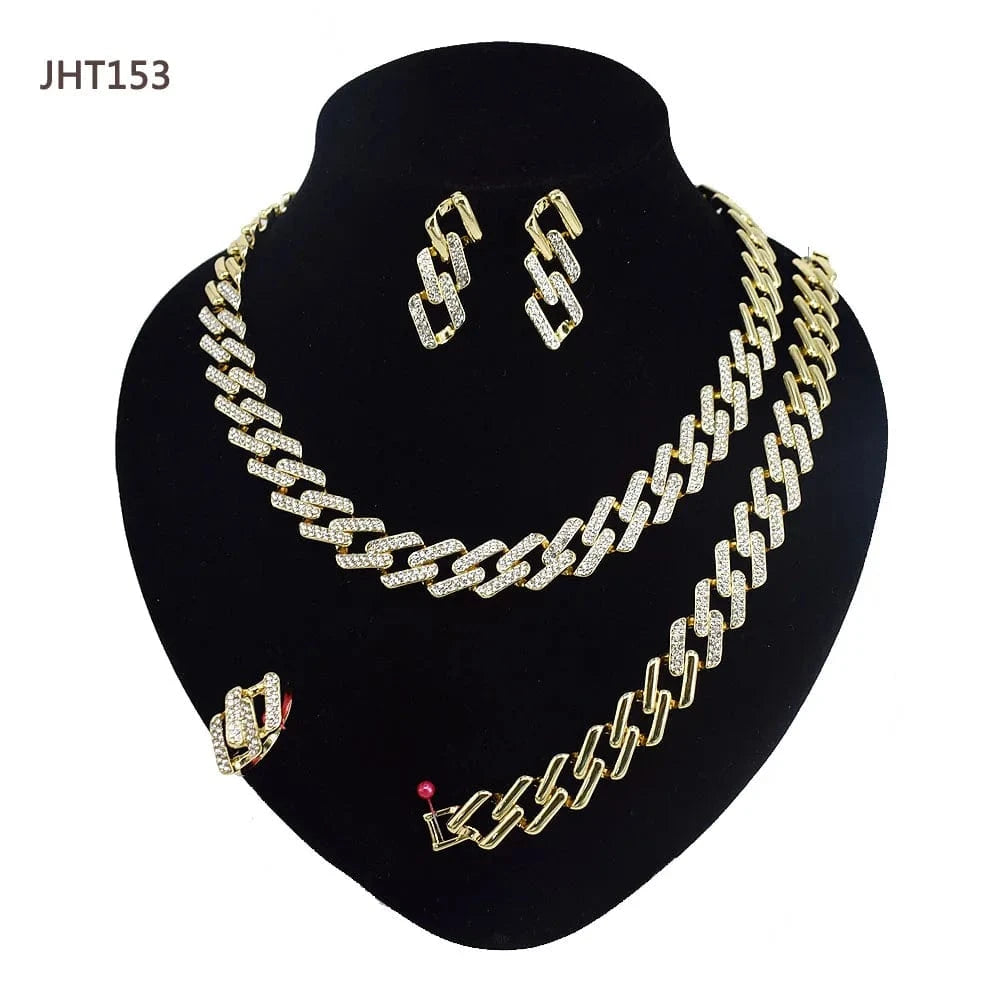 8 / JHT153 JHT159 Wholesale 18K gold plated jewelry set fashion hip hop diamond jewelry set