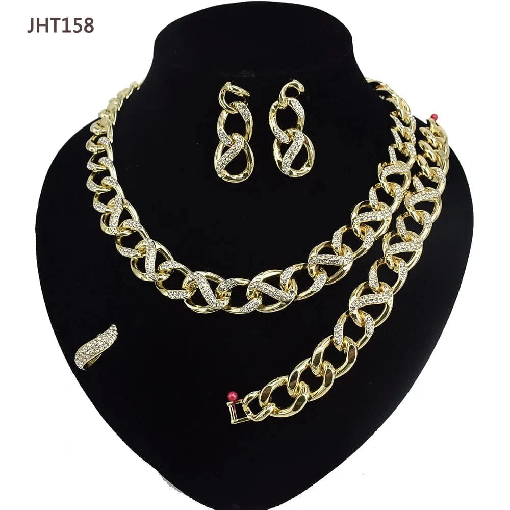 8 / JHT158 JHT159 Wholesale 18K gold plated jewelry set fashion hip hop diamond jewelry set