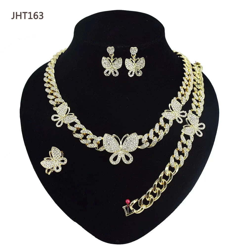 8 / JHT163 JHT159 Wholesale 18K gold plated jewelry set fashion hip hop diamond jewelry set