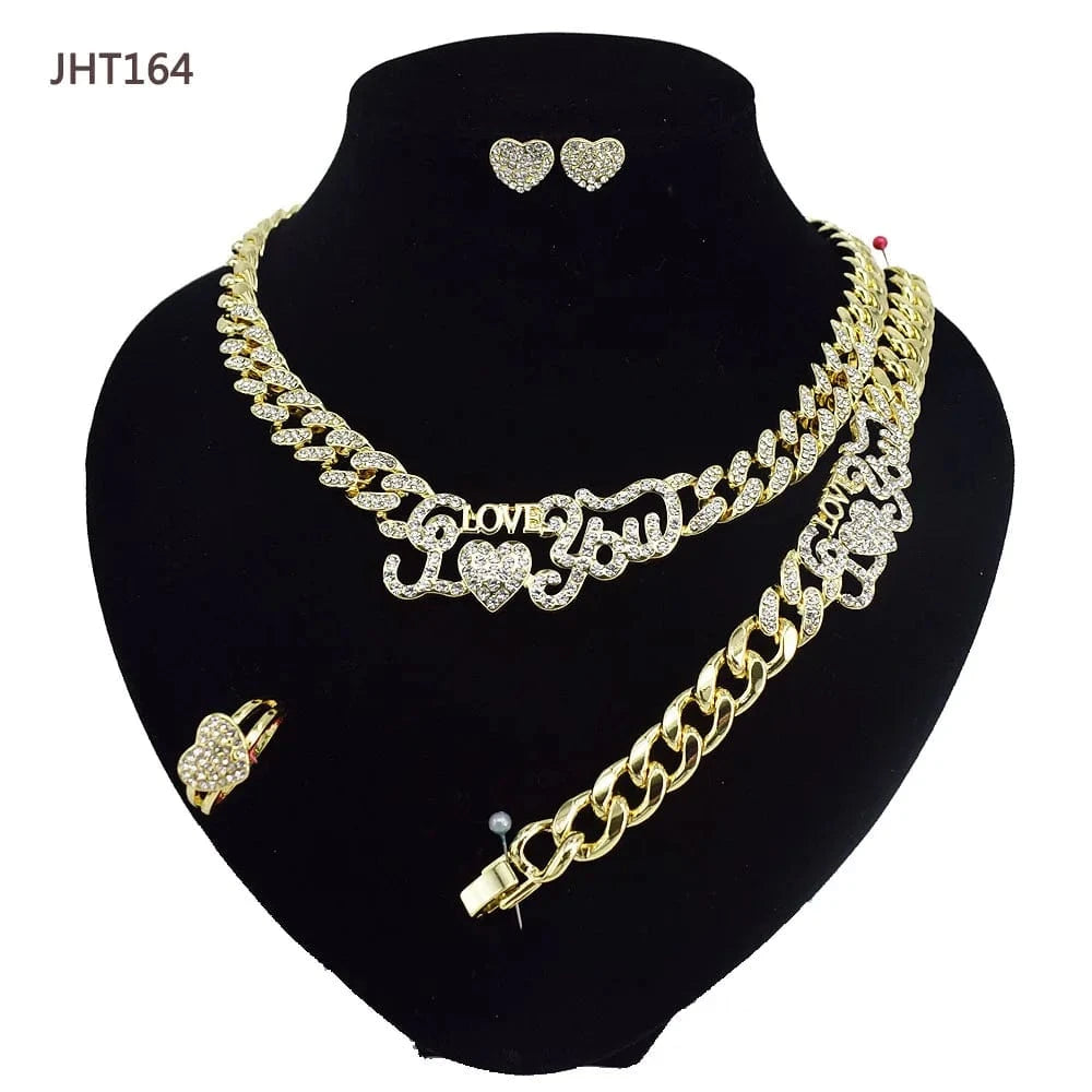 8 / JHT164 JHT159 Wholesale 18K gold plated jewelry set fashion hip hop diamond jewelry set
