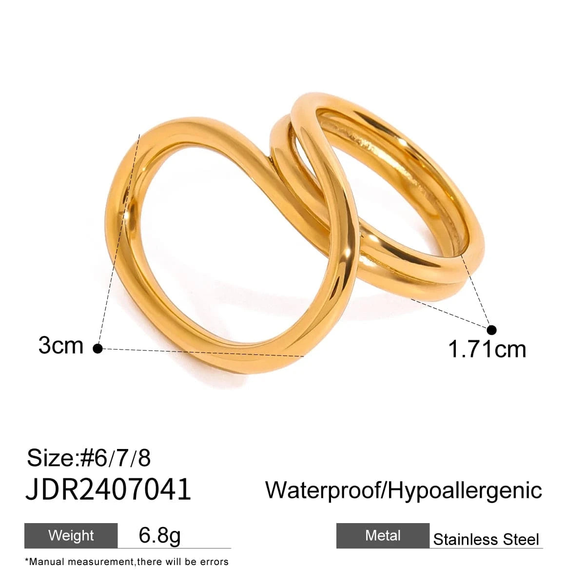8 / minimalist / R2442 R2442 Modern Fashion 18k Gold Plated Stainless Steel Spiral Wrap Design Twisted Wire Ring