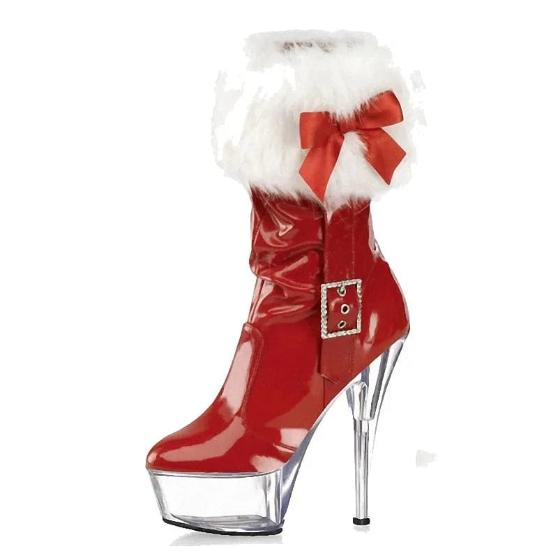 8 / Red PC Christmas low boots 15cm high heels water and American nightclubs and high heels 15cm high heels dance shoes