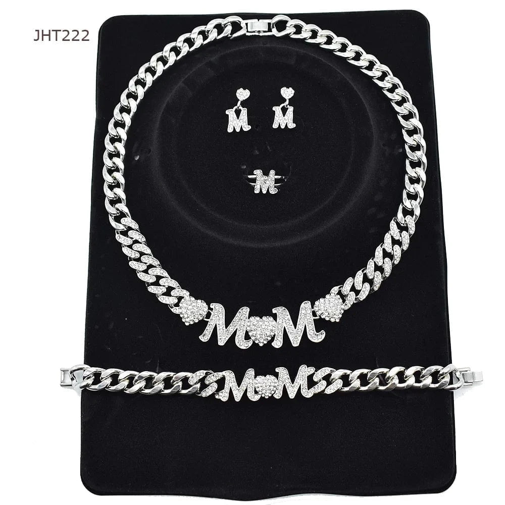 8 / silver JHT222 High Quality Silver Jewelry Set Cuban Necklace Women Silver Jewelry Set