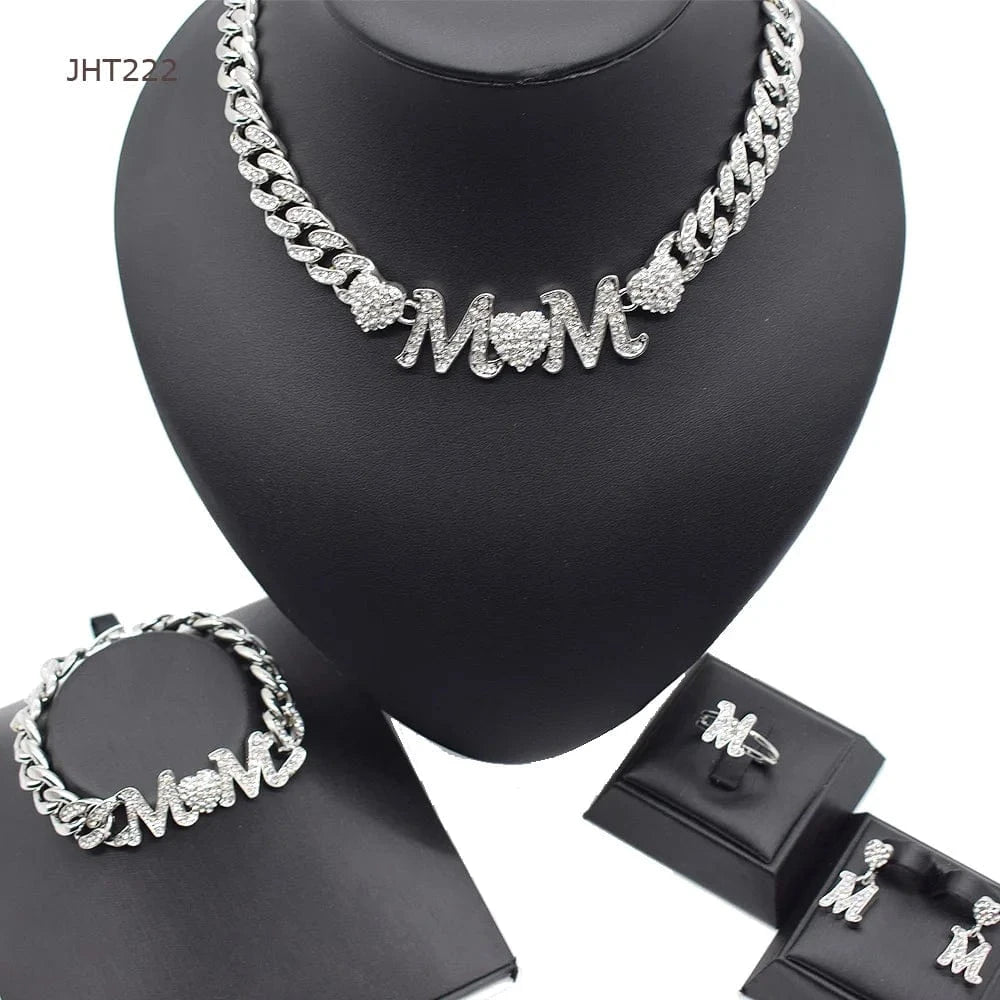 8 / silver JHT222 High Quality Silver Jewelry Set Cuban Necklace Women Silver Jewelry Set