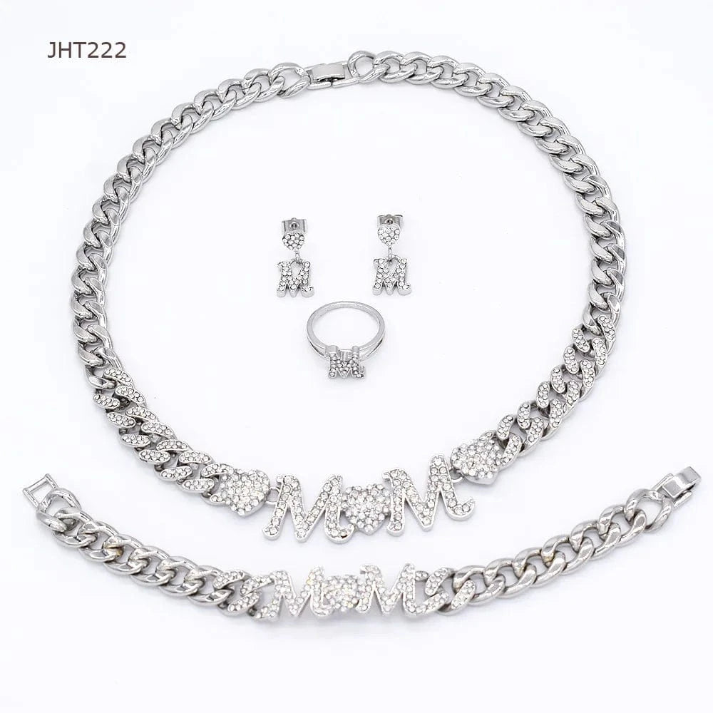 8 / silver JHT222 High Quality Silver Jewelry Set Cuban Necklace Women Silver Jewelry Set