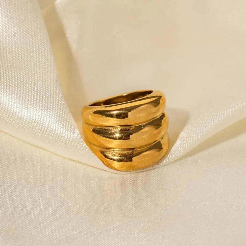 8 / TRENDY / R1856 R1856 Ins Popular Arrival 18K Gold Plated Triple Layered Chunky Finger Ring Stainless Steel Ring for Women