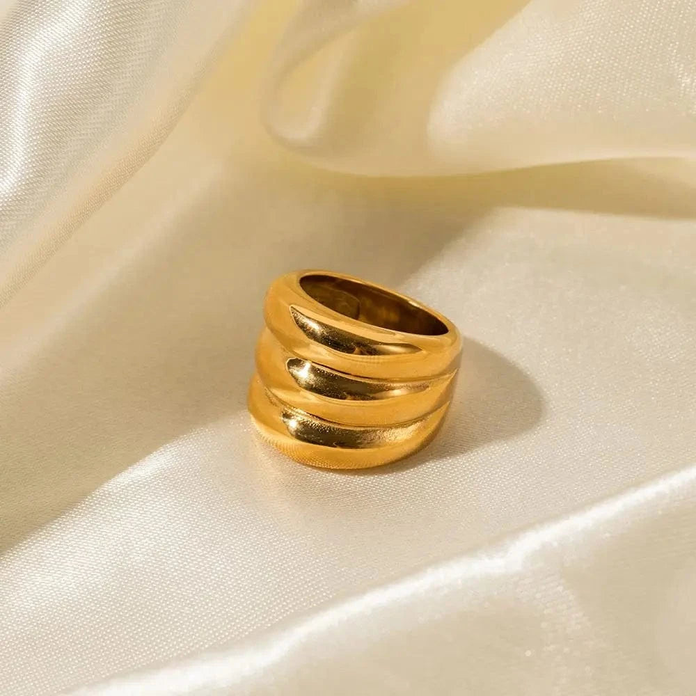 8 / TRENDY / R1856 R1856 Ins Popular Arrival 18K Gold Plated Triple Layered Chunky Finger Ring Stainless Steel Ring for Women
