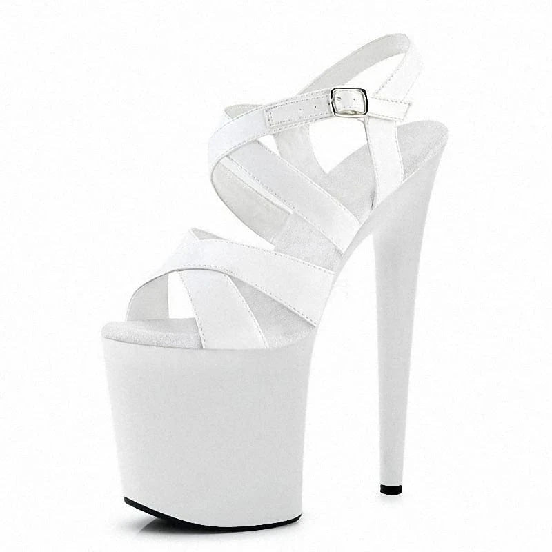 8 / White New black bar pole dance thin heel super high heel 20cm white stripper large toe leakage 8 inch sandals