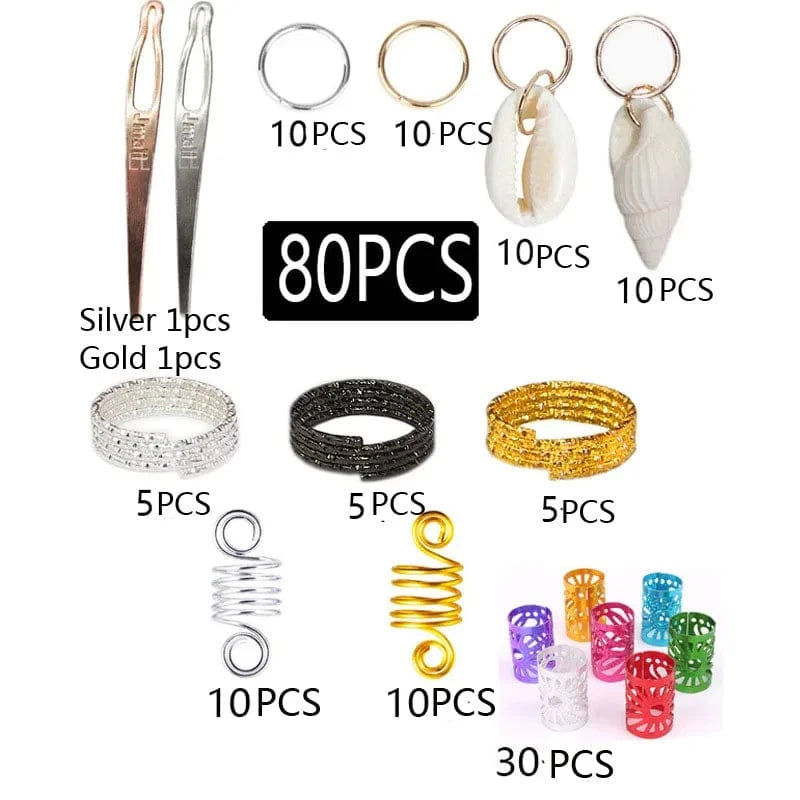 80pcs MIX Styles Wholesale 80pcs/lot Hair Extension Tool Dreadlocks cuff hair clip Women beads hair rings for braids