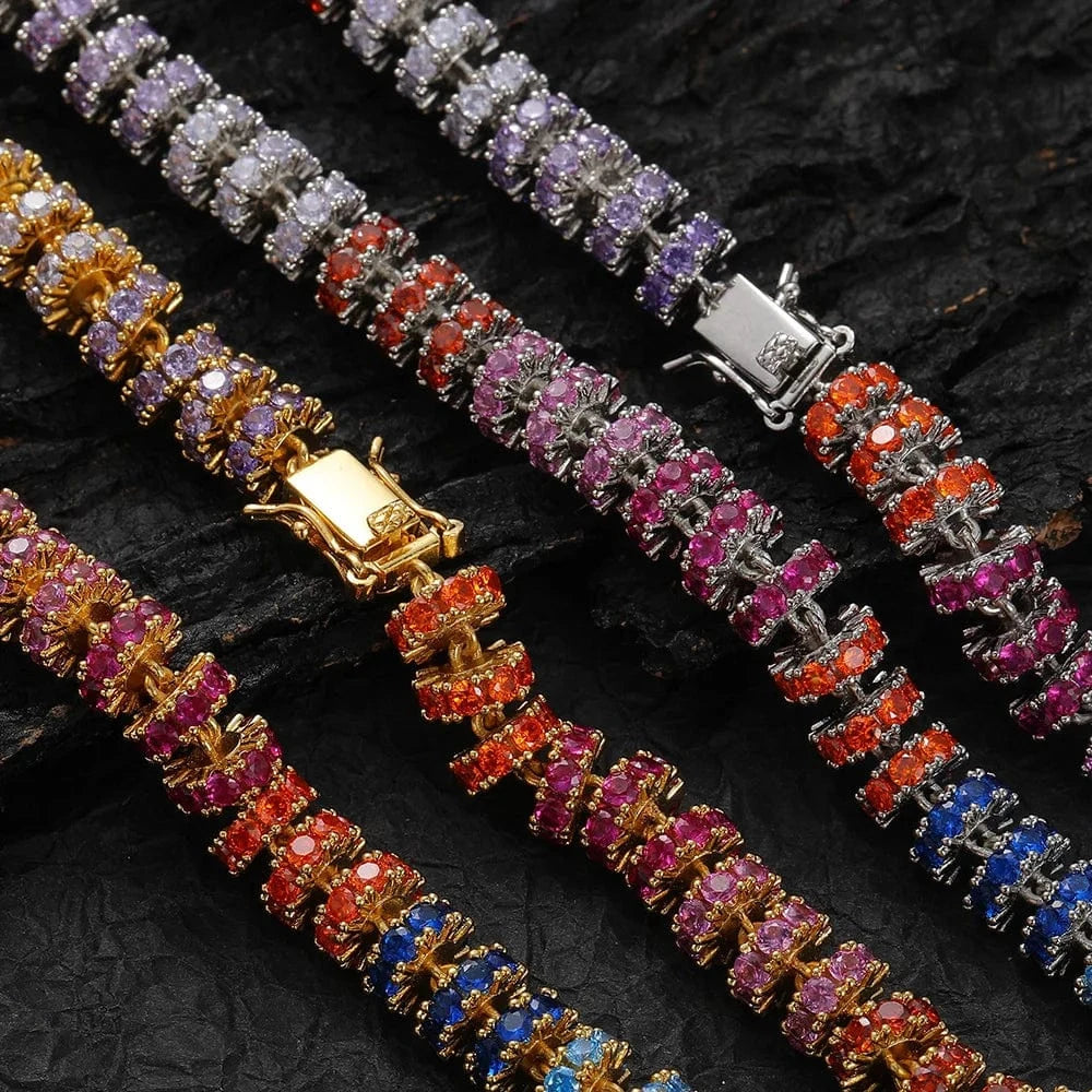 8mm Hip Hop Bling Tennis Chain Necklace Zircon Bling Circle Bead Choker Colorful Punk Women Mens Hip Hop Jewelry