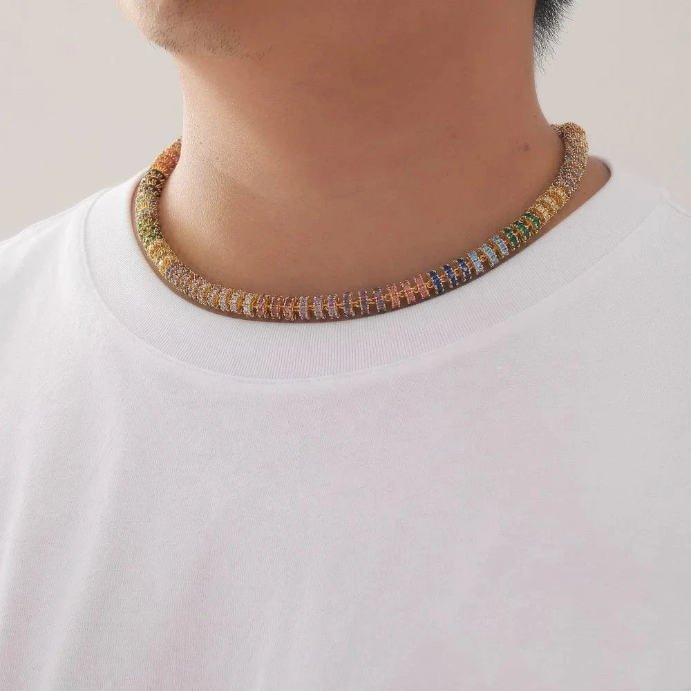 8mm Hip Hop Bling Tennis Chain Necklace Zircon Bling Circle Bead Choker Colorful Punk Women Mens Hip Hop Jewelry