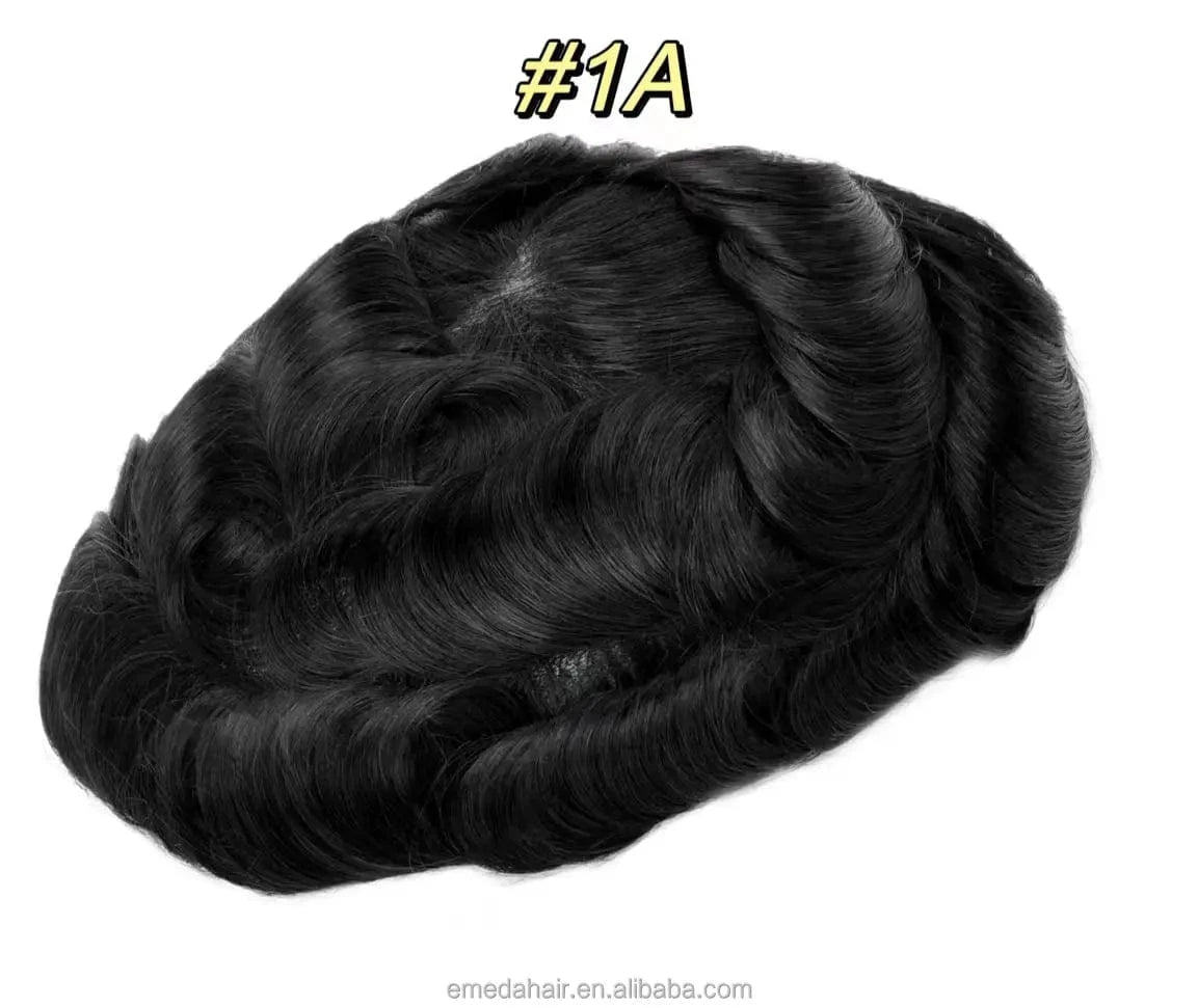 8X10 / #1A / 6inches Male replacement system capilar super 0406 0608 thin skin Silicone Base knotted Pu Wigs Hair Patch