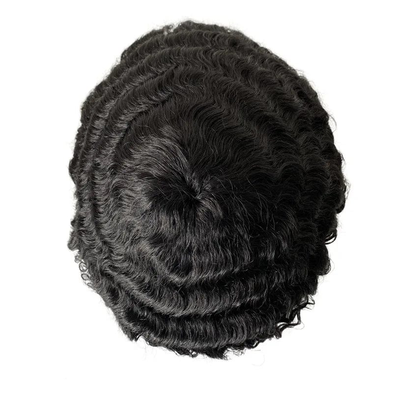 8X10 / 1B# / 6inch Natural wigs for man black hand tied french lace topper 15 mm afro wave 8x10 men toupee human hair in stock
