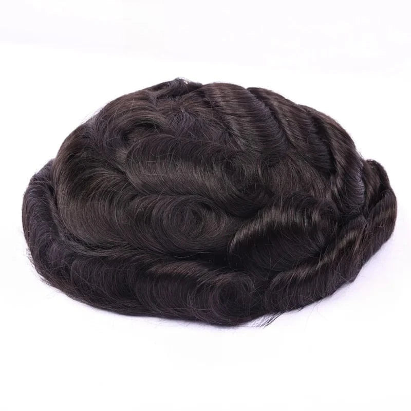 8X10 / 1B# / 6inches V Loop Hand Made Natural Human Hair Toupee Replacement Unit 8x10inch Loop Injected Super Thin Skin Base Toupee For Men
