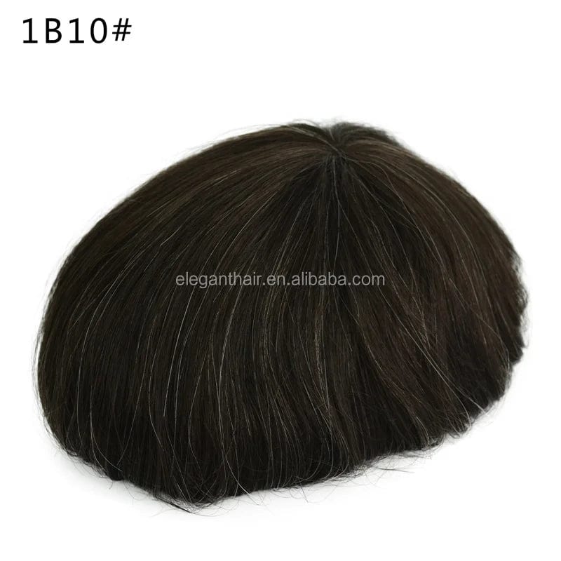 8X10 / 1B# with 10% synthetic grey hair / 6inches On Rite Front PU Human Hair Toupee Protesis Capilares Hombres For Man