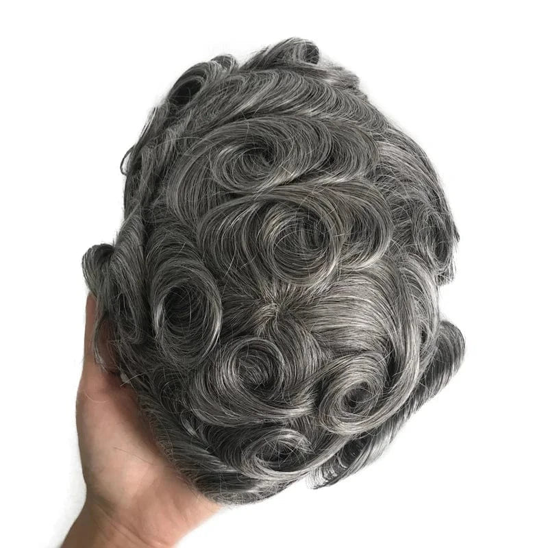 8X10 / #1B70 / 6inches Gray Hair Revert Knots Full Thin PU Skin Base Human Hair Unit Men Toupee With Natural Hairline