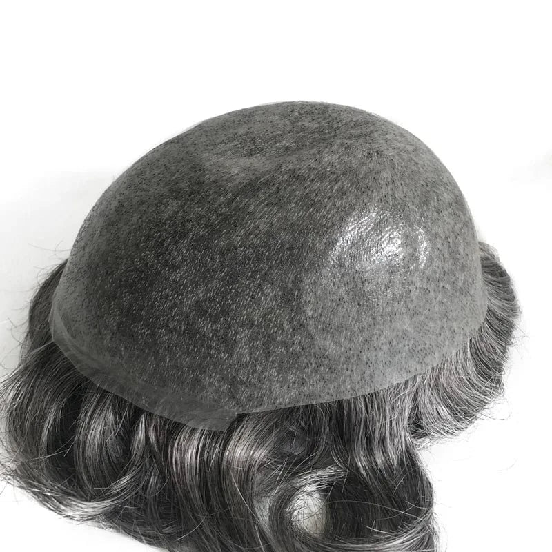8X10 / #1B70 / 6inches Gray Hair Revert Knots Full Thin PU Skin Base Human Hair Unit Men Toupee With Natural Hairline