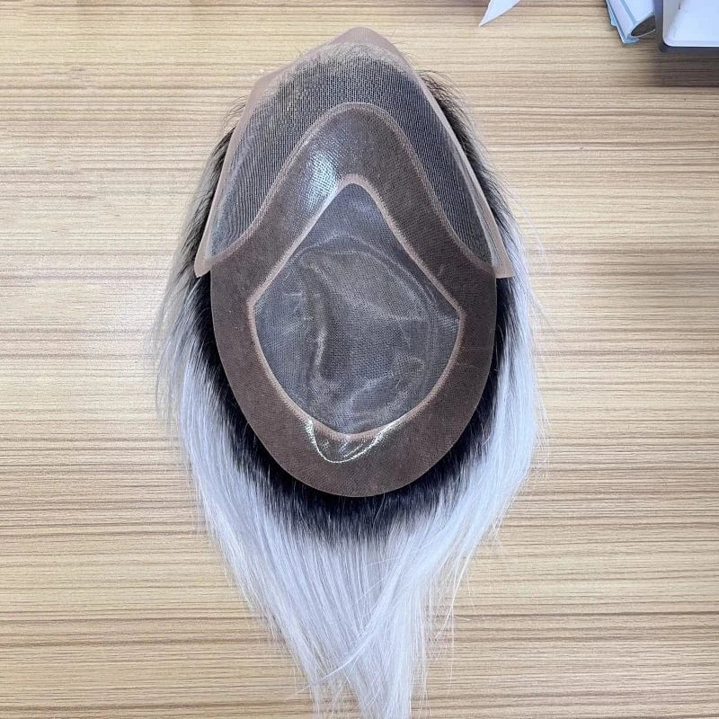 8X10 / 1BT60 / 6inches Emeda #1bT60 mono top and PU around with invisible lace front Remy Indian hair hot sale toupee for men
