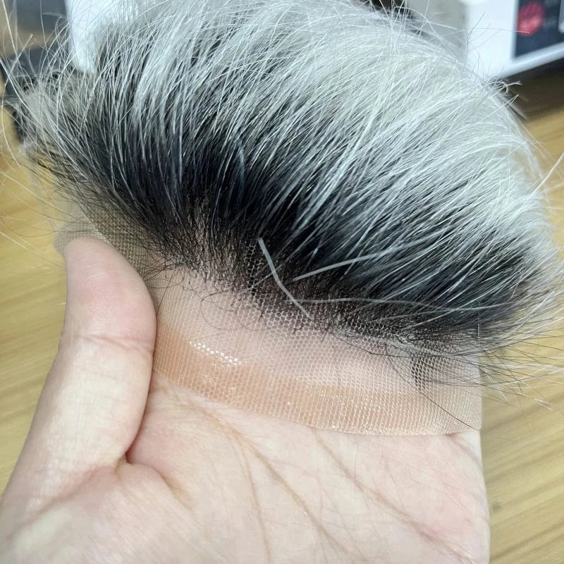 8X10 / 1BT60 / 6inches Emeda #1bT60 mono top and PU around with invisible lace front Remy Indian hair hot sale toupee for men