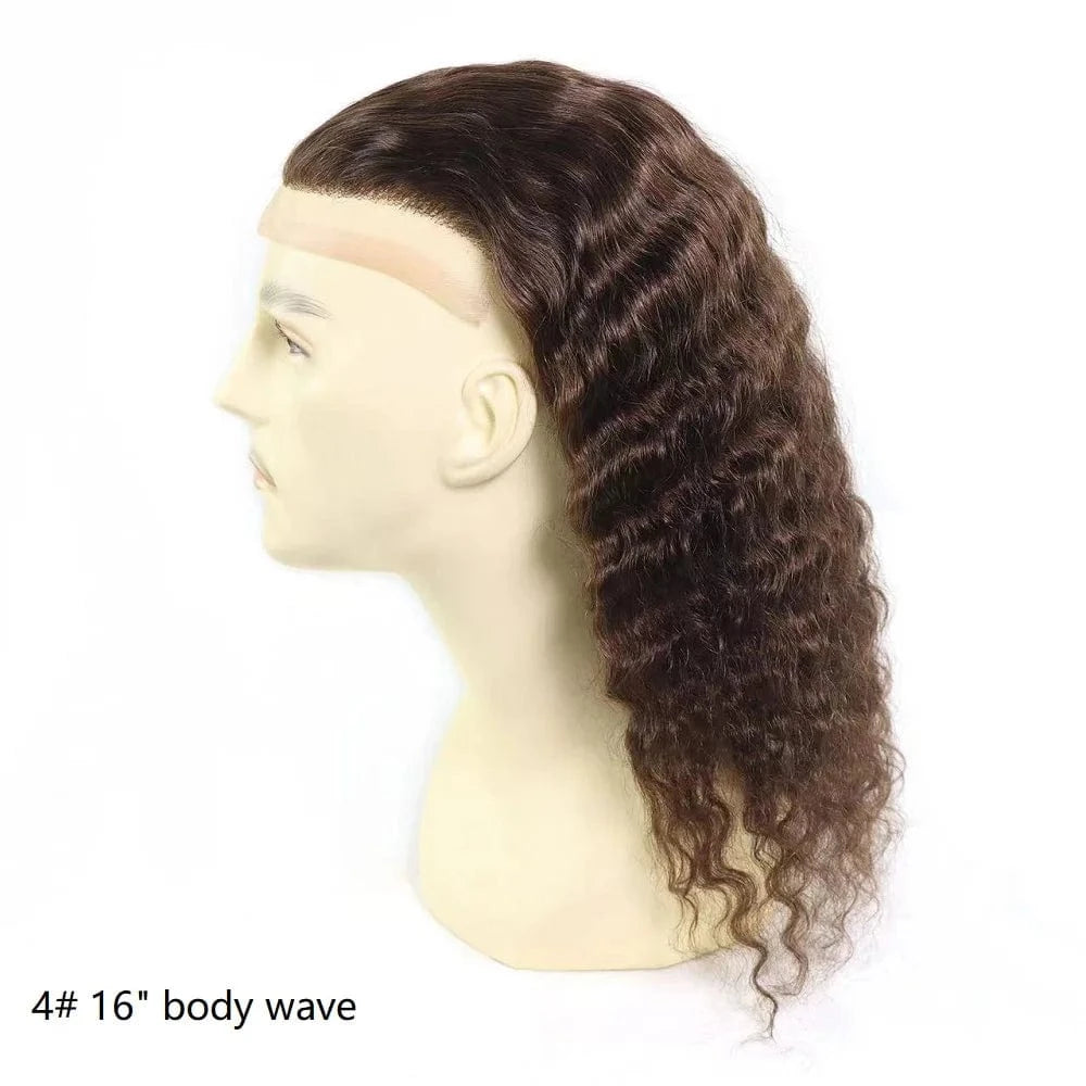 8X10 / 4# 16 inches BODY WAVE / Choose 1B60 Grey 12 Inches Man Hair Unit Hollywood Base Cap Mens Wig 8x10 Hair Extensions Toupee For Men