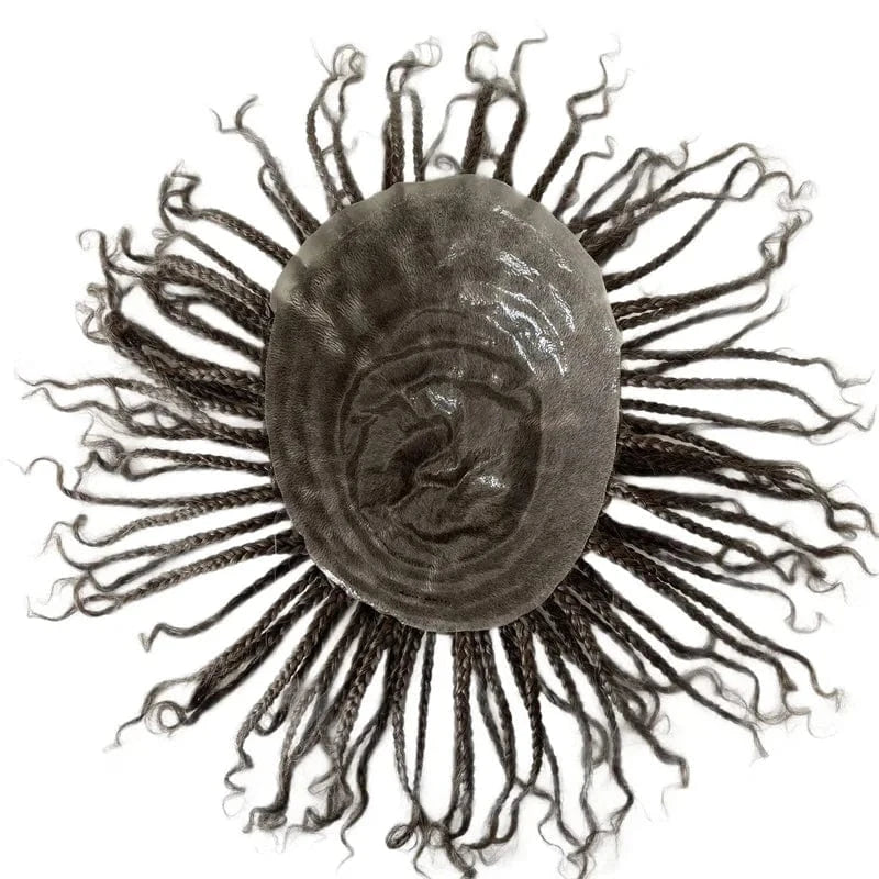 8X10 / 410# / 6inches Brazilian Virgin Human Hair Replacement 410# Box Braids Toupee 8x10 Full PU Injection Unit for Black Men