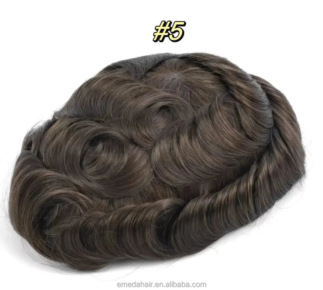 8X10 / #5 / 6inches Male replacement system capilar super 0406 0608 thin skin Silicone Base knotted Pu Wigs Hair Patch