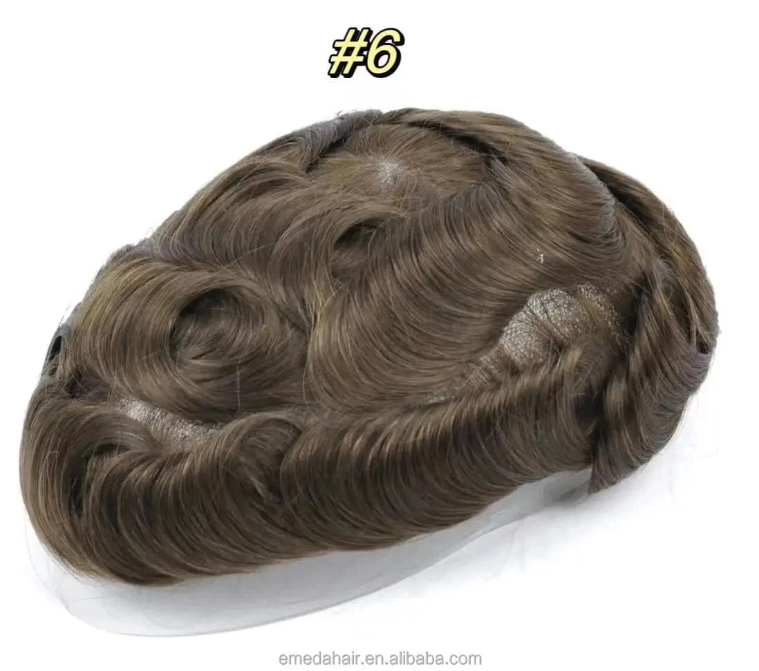 8X10 / #6 / 6inches Male replacement system capilar super 0406 0608 thin skin Silicone Base knotted Pu Wigs Hair Patch