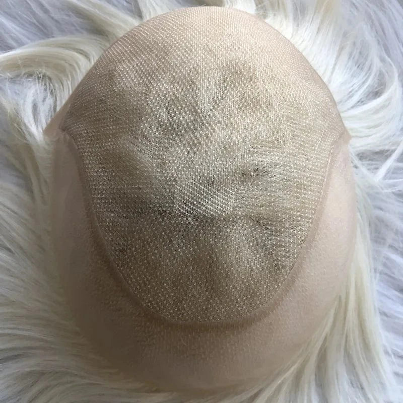 8X10 / As picture / 6inches Wholesale men's Man hair toupee swiss full lace French lace Q6 blonde #60 human hair replacement system for men hairpiece patch