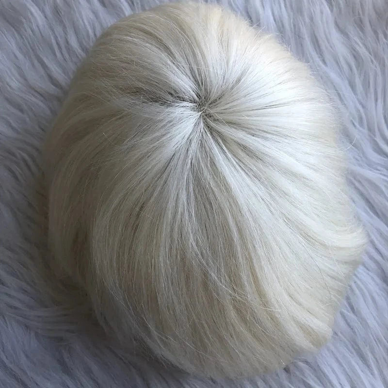 8X10 / As picture / 6inches Wholesale men's Man hair toupee swiss full lace French lace Q6 blonde #60 human hair replacement system for men hairpiece patch