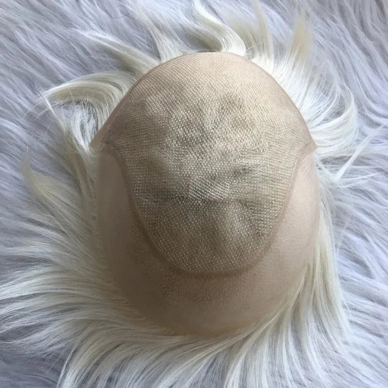 8X10 / As picture / 6inches Wholesale men's Man hair toupee swiss full lace French lace Q6 blonde #60 human hair replacement system for men hairpiece patch