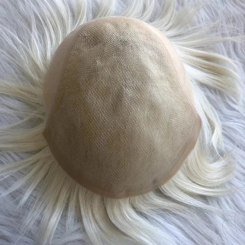 8X10 / As picture / 6inches Wholesale men's Man hair toupee swiss full lace French lace Q6 blonde #60 human hair replacement system for men hairpiece patch