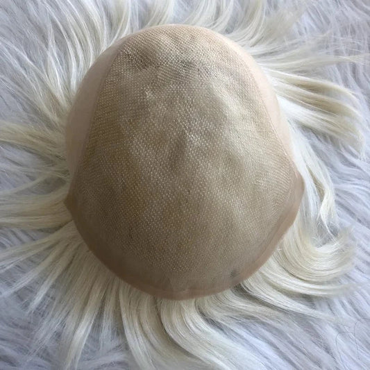 8X10 / As picture / 6inches Wholesale men's Man hair toupee swiss full lace French lace Q6 blonde #60 human hair replacement system for men hairpiece patch