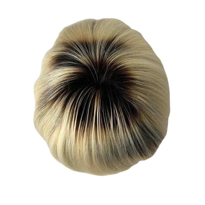 8X10 / T2/613# / 6inches 100% raw human hair 8x10 Full Lace base T2/613# ombre replacement system straight black hair hair wigs for men toupee