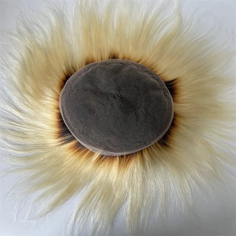 8X10 / T2/613# / 6inches 100% raw human hair 8x10 Full Lace base T2/613# ombre replacement system straight black hair hair wigs for men toupee