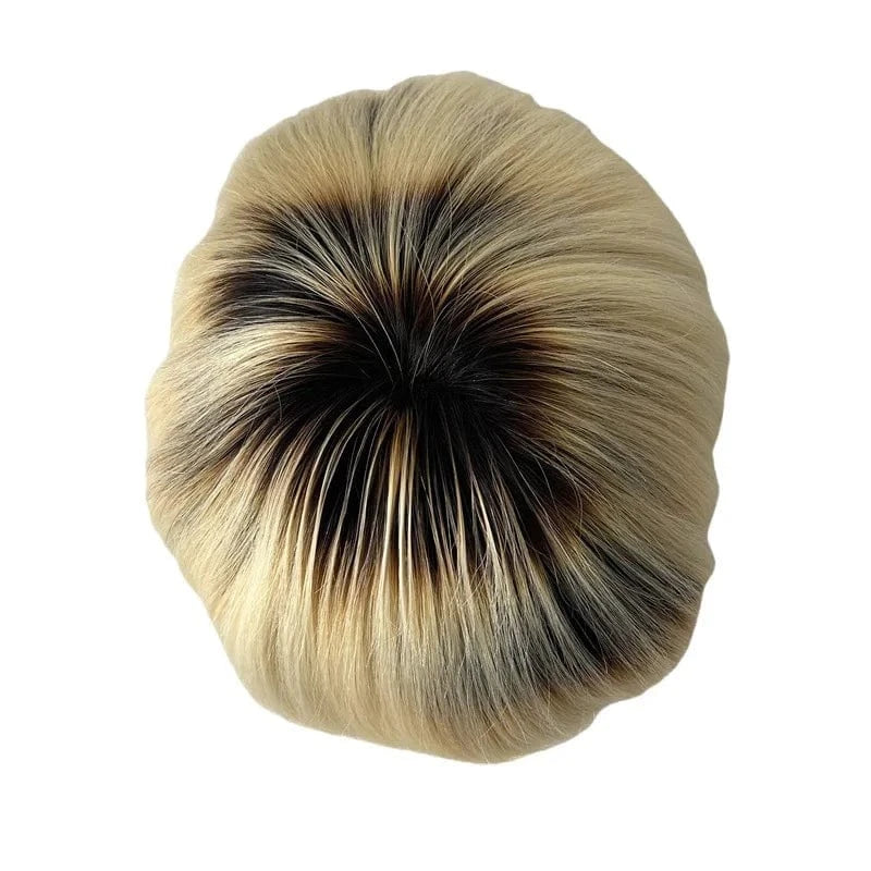 8X10 / T2/613# / 6inches 100% raw human hair 8x10 Full Lace base T2/613# ombre replacement system straight black hair hair wigs for men toupee