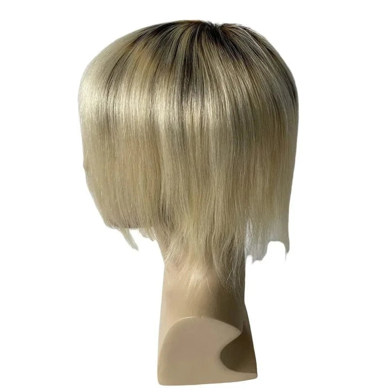8X10 / T2/613# / 6inches 100% raw human hair 8x10 Full Lace base T2/613# ombre replacement system straight black hair hair wigs for men toupee